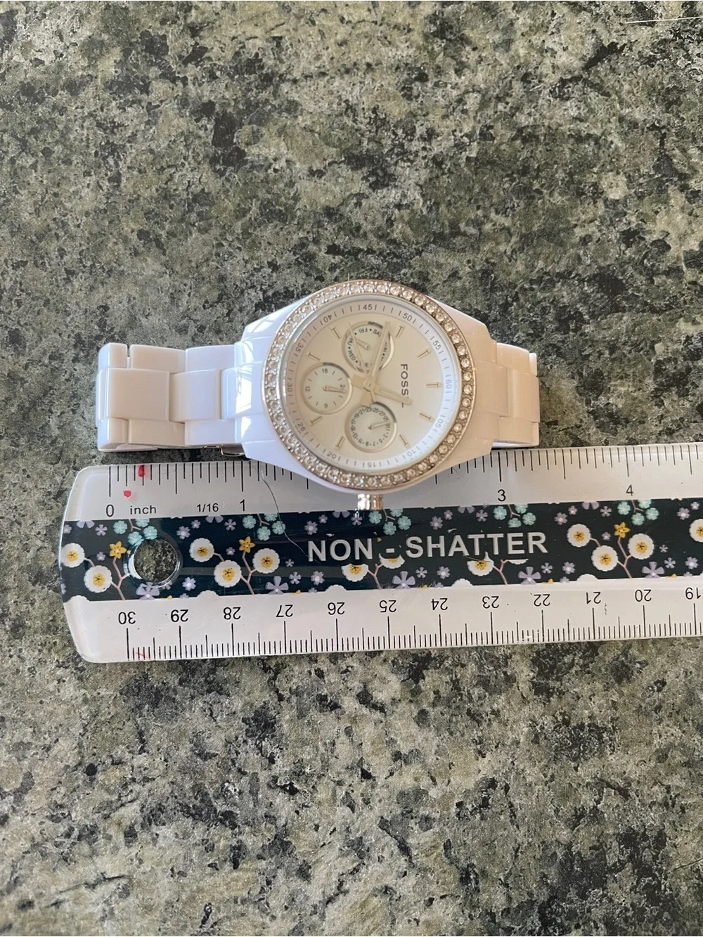 Fossil White Resin Crystal-Bezel Women’s Watch